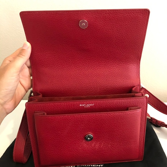 🇫🇷 Saint Laurent Sunset red leather satchel bag - Picture 10 of 15